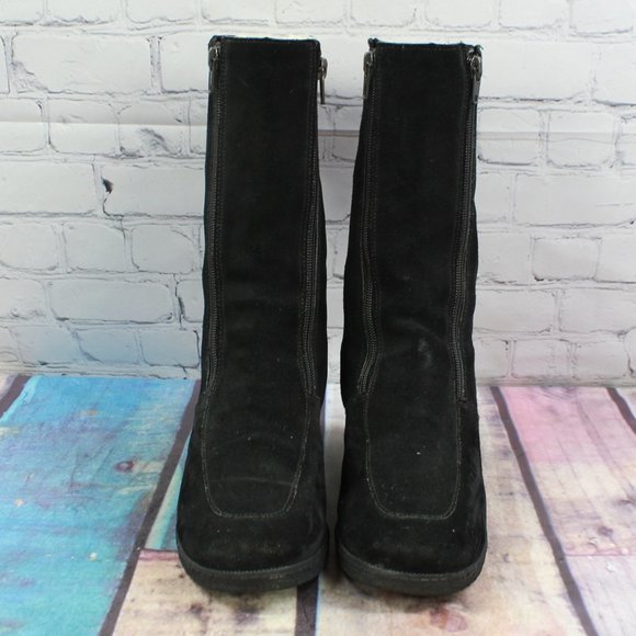 LL Bean Women's Black Suede Double Zipper Shearling Lined Boots Size 9 Inch - Picture 5 of 9